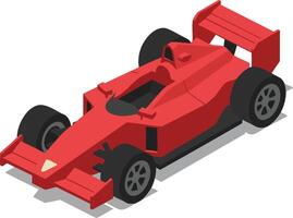 Red race car stylized isometric illustration with aerodynamic design and black wheels in landscape view vector