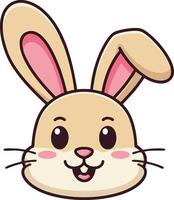 Cute cartoon bunny head with pink ears and cheerful expression illustration for children and design projects vector