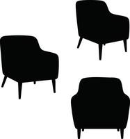 Modern armchair silhouette set with three different views for interior design and furniture illustration vector