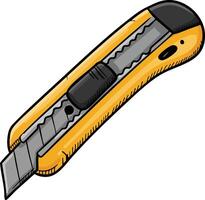 Yellow and black utility knife with retractable blade for cutting tasks and crafts vector