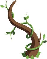 Twisted brown tree trunk with green climbing vine and fresh leaves illustration nature element vector