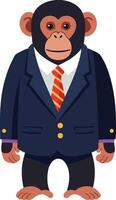 Chimpanzee wearing business suit and striped tie standing upright illustration in formal attire vector