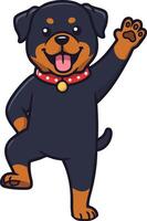 Rottweiler dog waving paw cartoon character with red collar friendly and playful illustration vector