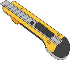 Utility knife cutter tool with yellow handle and retractable blade illustration for cutting tasks and crafts design vector