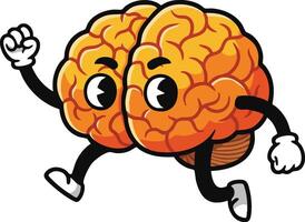 Cartoon brain character running with expressive eyes and energetic pose illustration vector