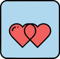 Two overlapping red hearts icon with blue background illustration for love and relationship concepts vector