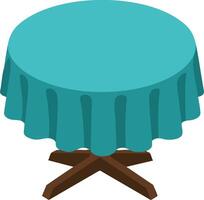 Round table with turquoise tablecloth and wooden base illustration for interior design and decor ideas vector