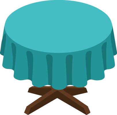 Round table with turquoise tablecloth and wooden base illustration for interior design and decor ideas