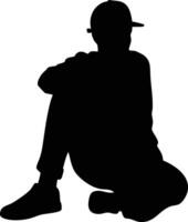 Silhouette of person sitting with baseball cap in casual pose illustration vector