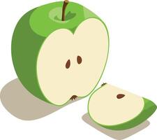 Green apple half and slice with seeds fresh fruit illustration in simple style for healthy food concept vector