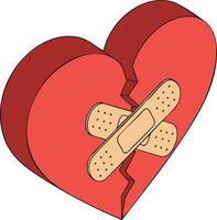 Broken heart with adhesive bandage in red tones symbolizing healing and emotional recovery illustration vector