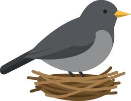 Grey bird sitting on brown nest illustration with simple natural style for wildlife design vector