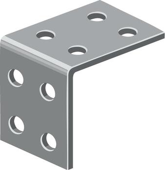 Metal angle bracket with multiple holes for construction and woodworking projects in simple style vector