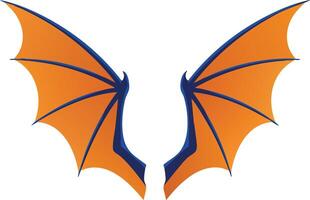 Dragon wings illustration with orange and dark blue colors in stylized design for fantasy and mythical themes vector