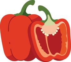 Red bell pepper vegetable fresh whole and half cut with seeds illustration image vector