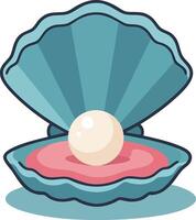 Open blue clam shell with pearl inside illustration in simple style vector