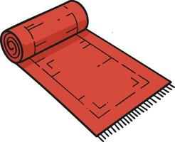Red rolled carpet textile illustration with fringe edge decorative pattern graphic design vector