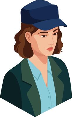 Woman portrait wearing blue cap and green jacket illustration in simple style