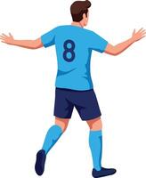 Male Soccer Player Celebrating in Blue Jersey and Shorts Illustration from Behind Showing Number Eight on Back vector
