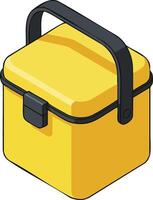 Yellow portable cooler box with black handle and latch isometric illustration for outdoor activities and picnics vector