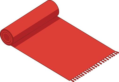 Red carpet roll with fringed edges in isometric style illustration for event decoration and design ideas vector