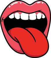 Open mouth with tongue sticking out cartoon style illustration for fun and expressive communication design elements vector