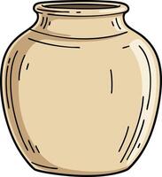 Simple beige ceramic pot illustration with rounded shape and smooth texture image vector