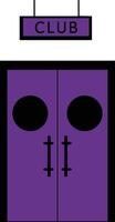 Purple club entrance with double doors and circular windows in simple flat style vector