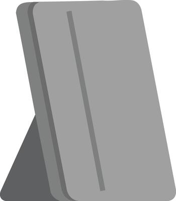 Gray tablet device with protective cover standing upright digital electronic gadget illustration
