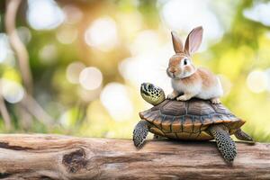 Turtle and Rabbit on Log photo