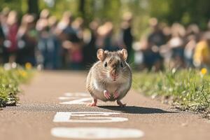 A hamster is walking on a path with the letters b and d photo