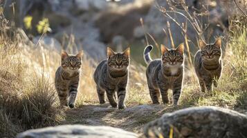 Four Cats Walking in a Line photo