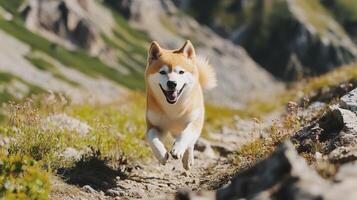 Shiba Inu Dog Running in the Mountains photo
