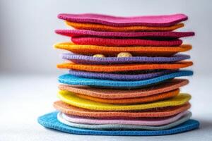A stack of colorful felt hats sitting on top of each other photo