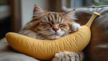 Cat Sleeping on Banana Pillow photo