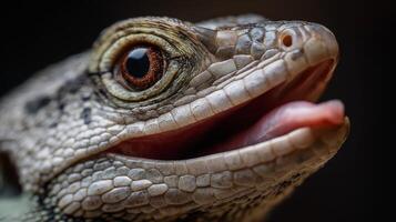 A lizard displays its textured scales and flicking tongue in a natural and vibrant setting. photo