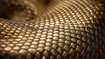 Detailed view of snake scales highlighting the unique texture and color variations under sunlight. photo