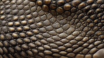 Close view of reptile skin reveals unique scales with varying colors and textures in natural light. photo