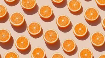Fresh orange halves showcase their juicy segments on a light surface in a vibrant pattern. photo