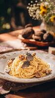 Plated Truffle Pasta Dish photo