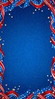 Bright Red and Blue Ribbons With Golden Stars Against a Blue Background for Festive Occasions. photo