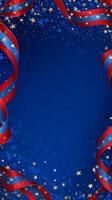 Bright Red and Blue Ribbons With Golden Stars Against a Blue Background for Festive Occasions photo