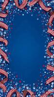 Festive Blue Background With Red and White Ribbons and Stars for Celebration photo