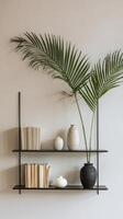 Modern Decorative Shelving Unit With Plants and Books Enhancing Interior Design. photo