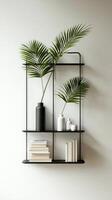 Modern Decorative Shelving Unit With Plants and Books Enhancing Interior Design photo