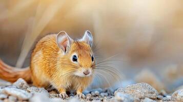 Small Rodent On Rocky Terrain With Blurred Background. Wildlife In Natural Habitat photo