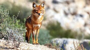 Wild Jackal Standing In Natural Habitat. Wildlife Photography Capturing The Essence Of Nature photo