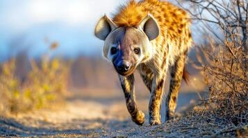 Hyena Walking On A Dirt Path In The Savannah. Wildlife Photography Capturing Natural Habitat photo