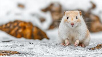Lemming In Snowy Arctic Landscape. Wildlife Adaptation In Cold Environments photo
