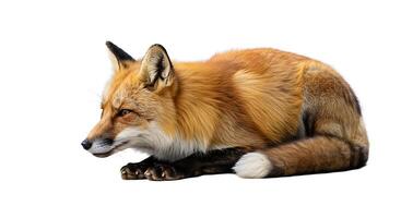Red Fox Resting Isolated on White Background in Crouching Position photo